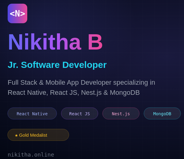 Nikitha B — Jr. Software Developer